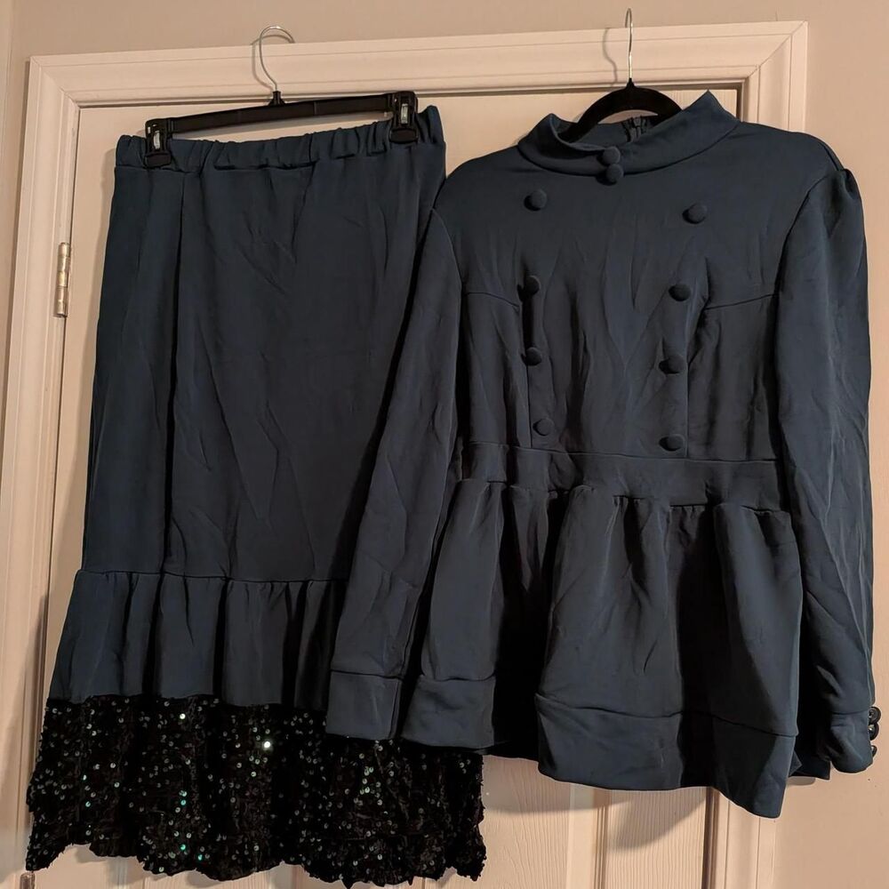 Dark Green sequin skirt and top set